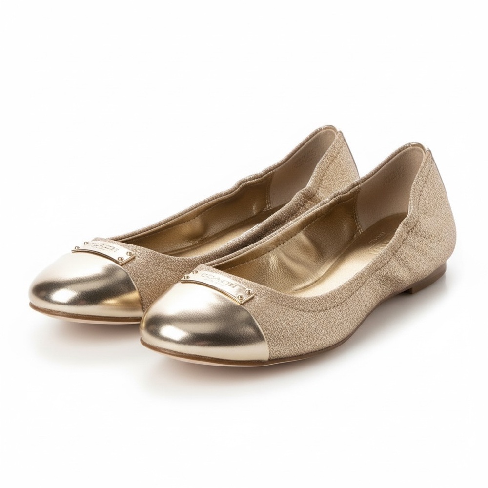 Coach Darsi Dusted Suede Mirror Metallic Gold Flats